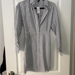 Black and White Striped Button-Up Dress